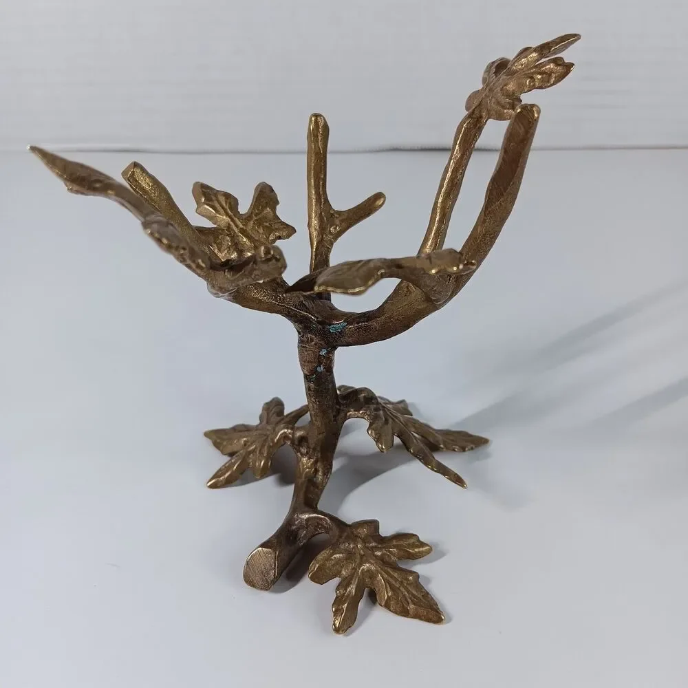 Vtg Brass Tree Branch Leaf Display Stand Jewelry Trinket Ring Holder Decorative